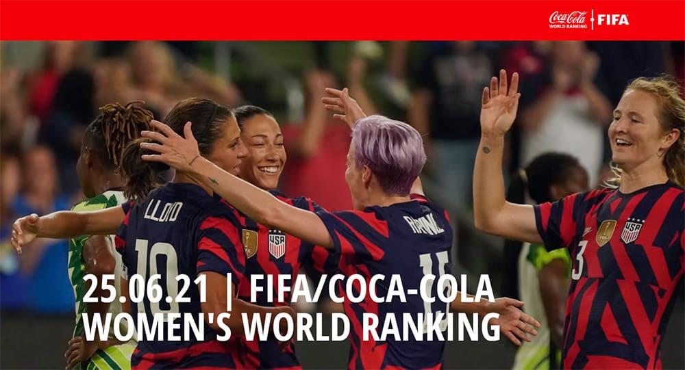 25.06.21 FIFA, COCA-COLA WOMEN'S WORLD RANKING, жіночий футбол, женский футбол, рейтинг сборних, рейтинг збірних
