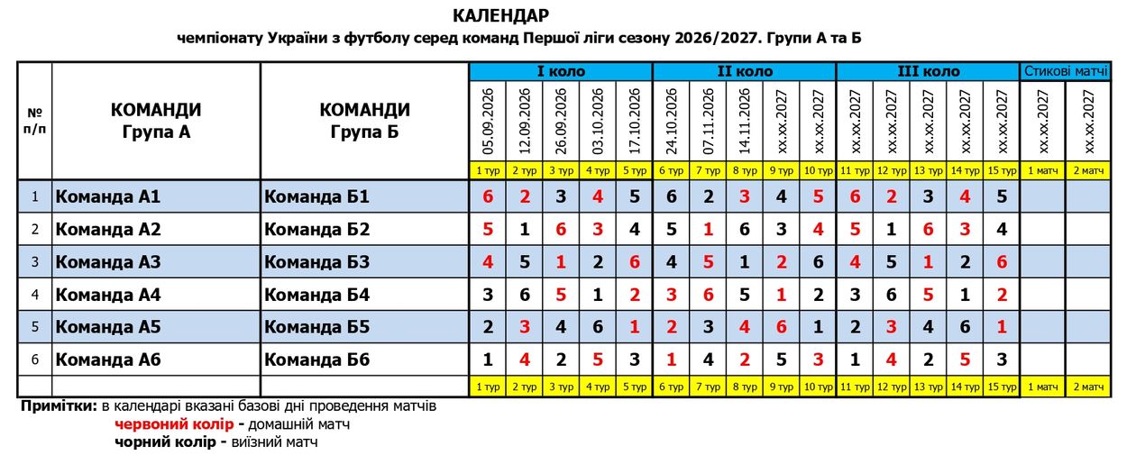 Перша ліга 26/27: визначено склад учасників змагань та сформовано календарну сітку